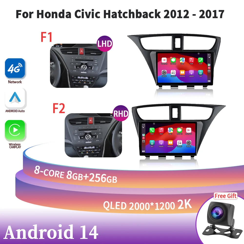 

For Honda Civic Hatchback 2012-2017 LHD RHD Wireless Carplay Stereo Car Radio Multimedia Navigation Head Unit 2DIN GPS Screen