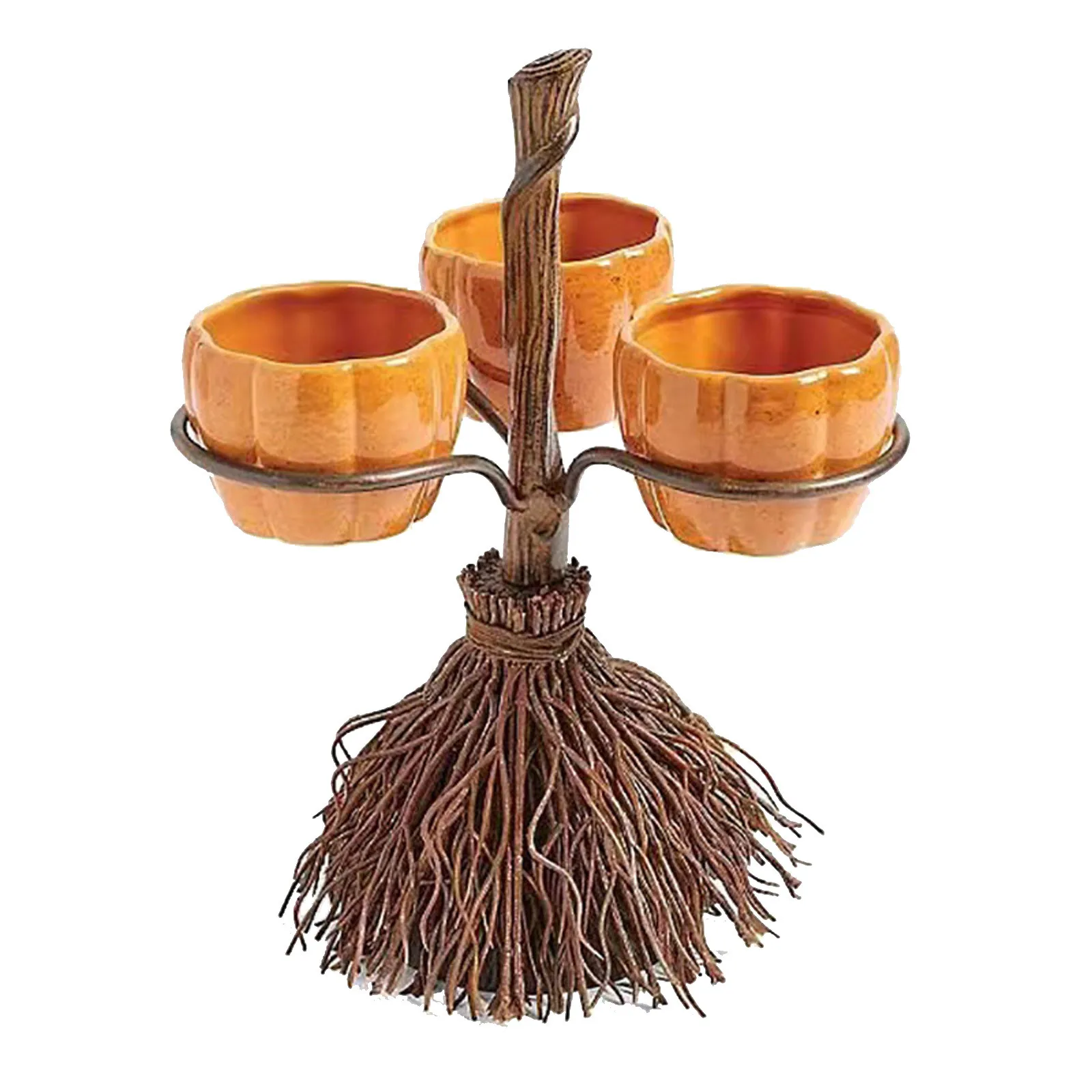 Support de service en forme de balai, porte-gobelets tendance style sorcière, best-seller pour fêtes d'Halloween, service à collations multi-niveaux, bols 2026