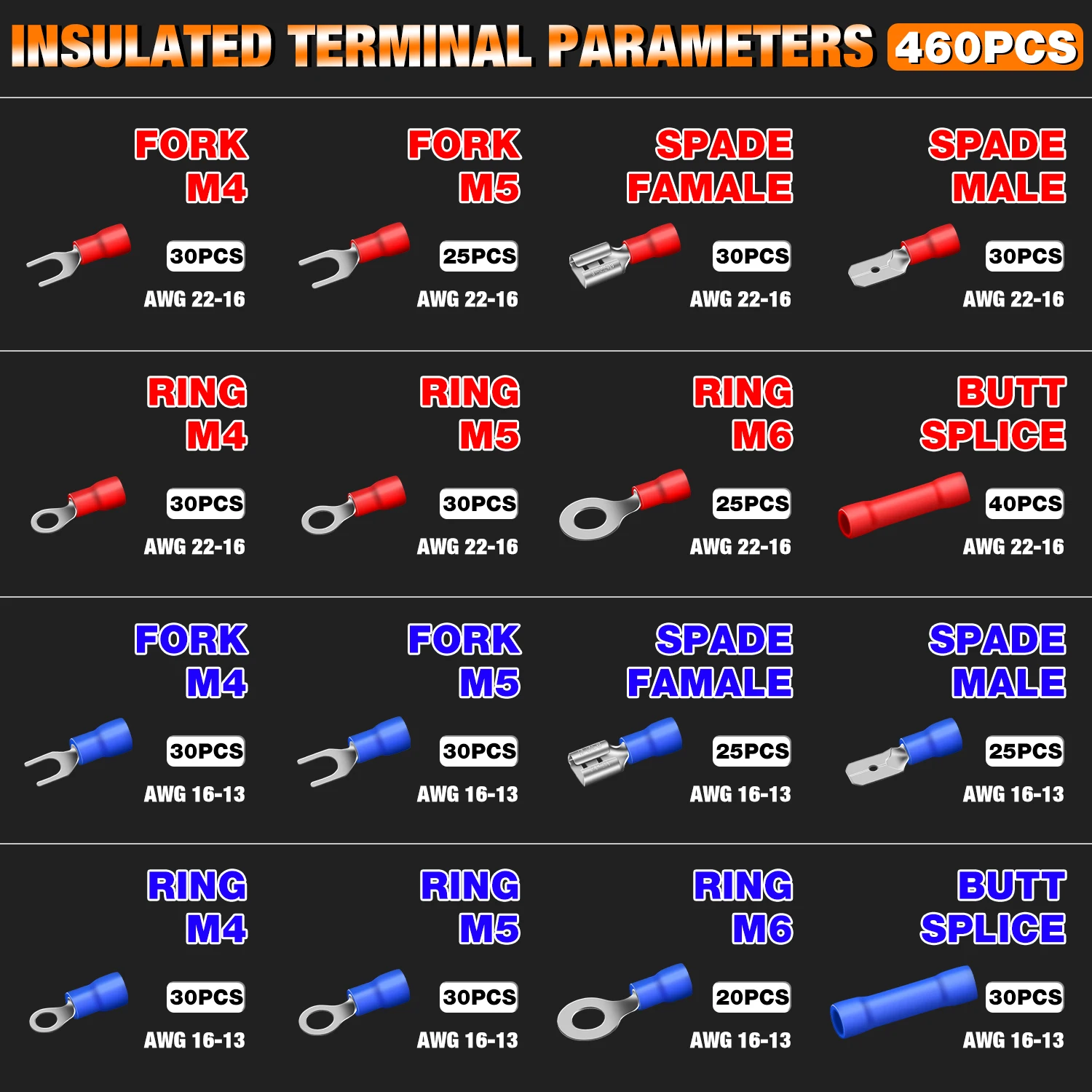 SN-02C 460 قطعة مجموعة أدوات العقص سلك معزول موصلات كهربائية مجموعة متنوعة موصلات الأسلاك المكشكش 17 أنواع محطات #4