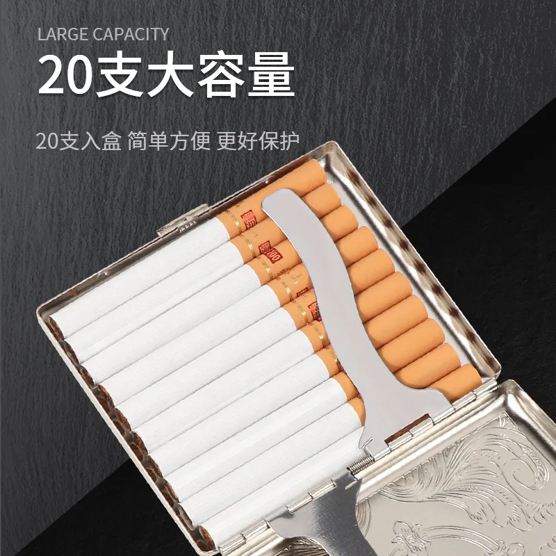 Carving Pattern Metal large capacity Cigarette Box Men Business Creative flip up Portable retro Cigarette case Smoking Gadgets