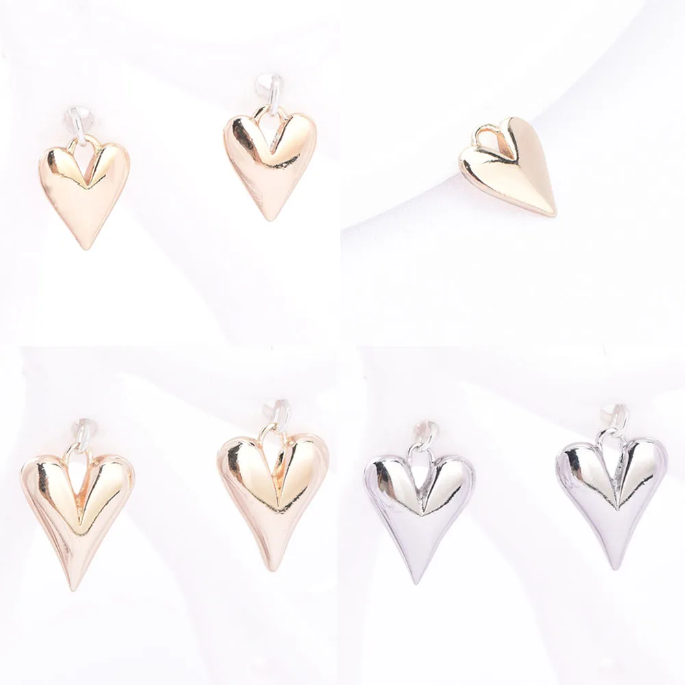 (8796) 6PCS 24K Gold Color Brass Heart Shaped Charms Pendants High Quality Jewelry Making Findings Accessories Wholesales