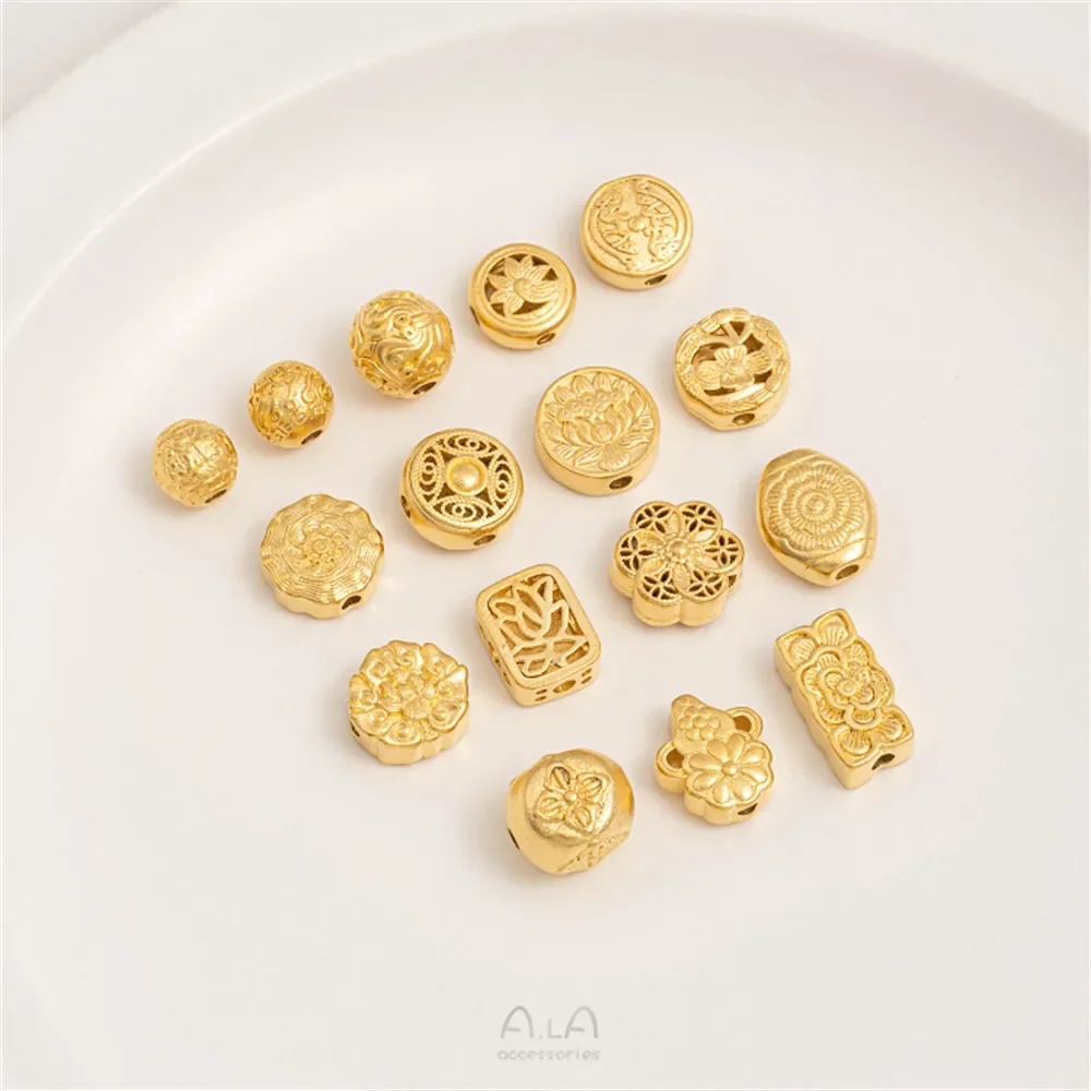 

Gold Placer Pattern Round Bead Lotus Round Flat Bead Peach Bead Diy Braided Bracelet Accessories