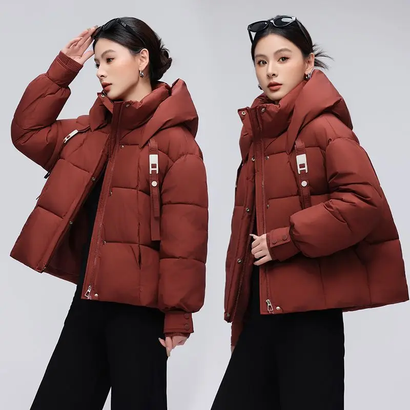Winter Clothes Women's New Down Cotton Jacket Short Fashion Loose Bread Jacket Hooded Thicken Warm Women's Coat Cotton Jacket