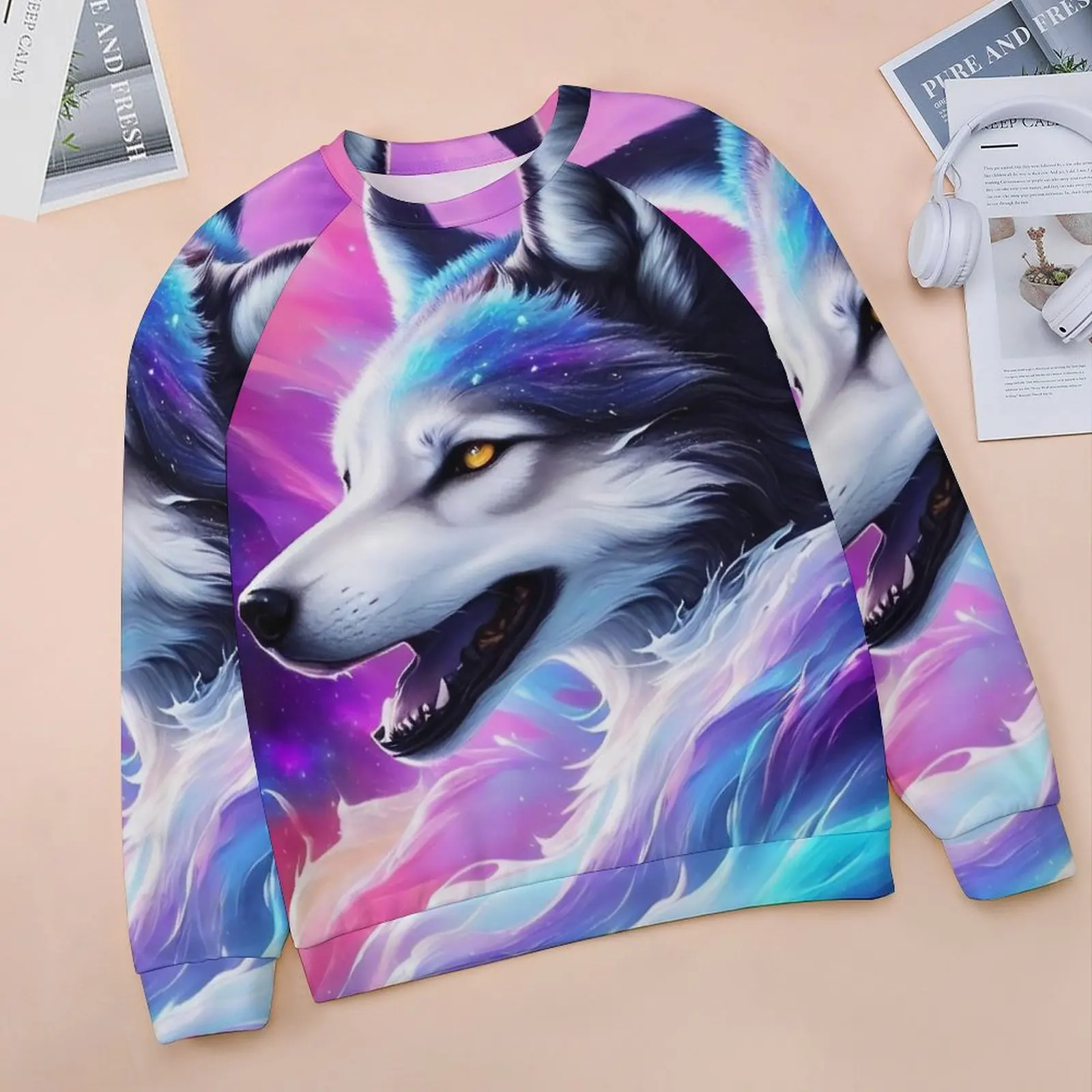 Dreamy Wolf Hoodies Animal Print Hip Hop Oversized Hoodie Ladies Long-Sleeve Elegant Graphic Casual Sweatshirts