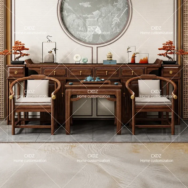 New Chinese Style Solid Wood Altar Table Eight Immortals Table Middle Hall Six Piece Set God of Wealth Case Table Upturned