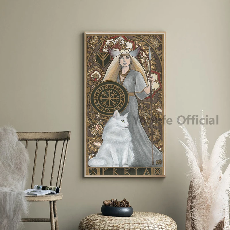 فريا المشارك أنثى المحارب آلهة قماش اللوحة Vegvisir الأيسلندية ستاف الفن طباعة فريجا امرأة جدار صورة ديكور غرفة المنزل #5