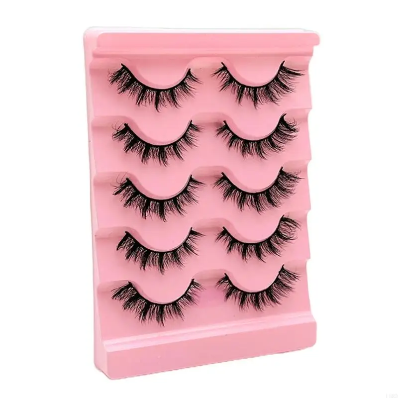 L8RD 5 Pairs 3D Mink Cats Eye Lashes Mink False Eyelash Handmade Wispy Volume