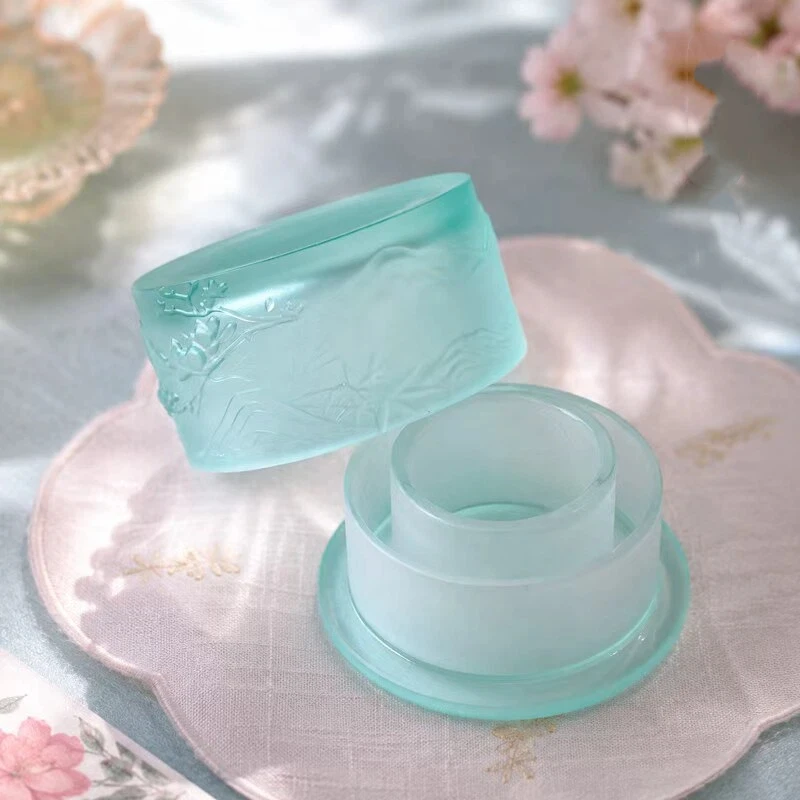 Double Ring Ink Stone with Lid Water Storage Multifunctional Ink Dish Brush Wash for Chinese Calligraphy Study Decoration