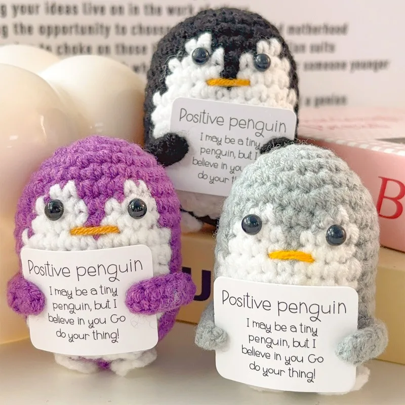 1-10Pcs Handmade Crochet Positive Penguin Desk Decoration Christmas Valentine's Graduation Encouragement Gifts Ornament Penguin