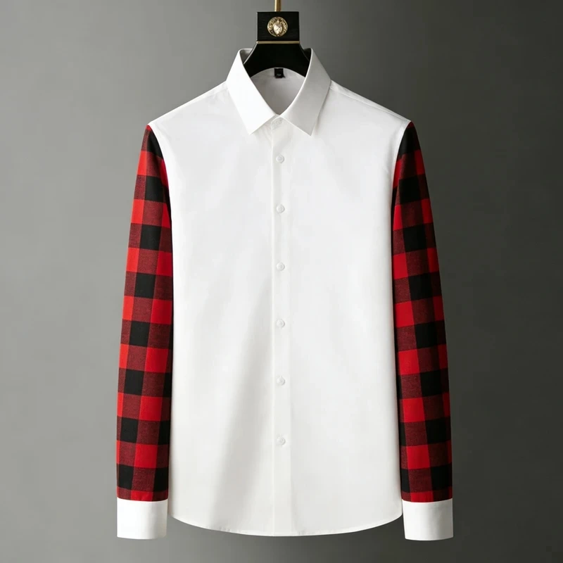 2027 Vintage Casual Fashion Shirt  Men's 3D Printing  Long Sleeved Shirt With Collar Buttons  Camisa Hombre Blanca Brillo