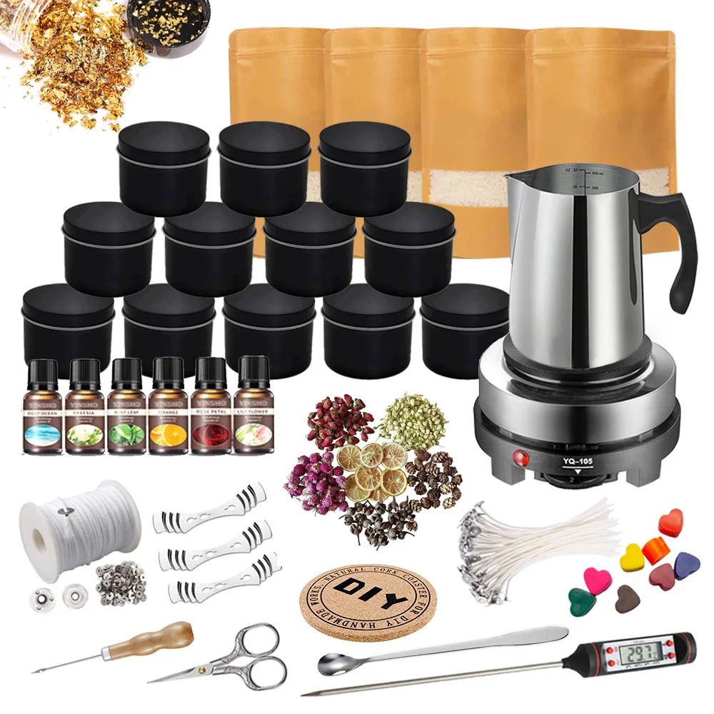 

Набор для изготовления свечей, легко изготовляемый набор цветных свечей из соевого воска, включая соевый воск, фитили, плавильный горшок, банки и многое другое.