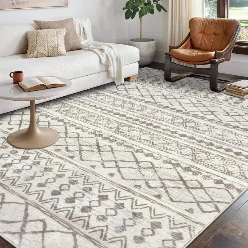 

Area Rugs for Living Room Beige, Moroccan Washable Rug Large Boho Rugs Non Slip, Ultra Soft Print