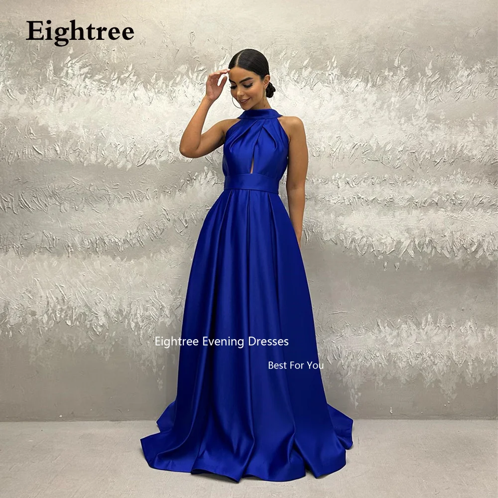 

Eightree Simple Royal Blue Long A Line Prom Dresses Stain Backless Floor Length Robes Bal De Promo Formal Occasion Dresses 2023