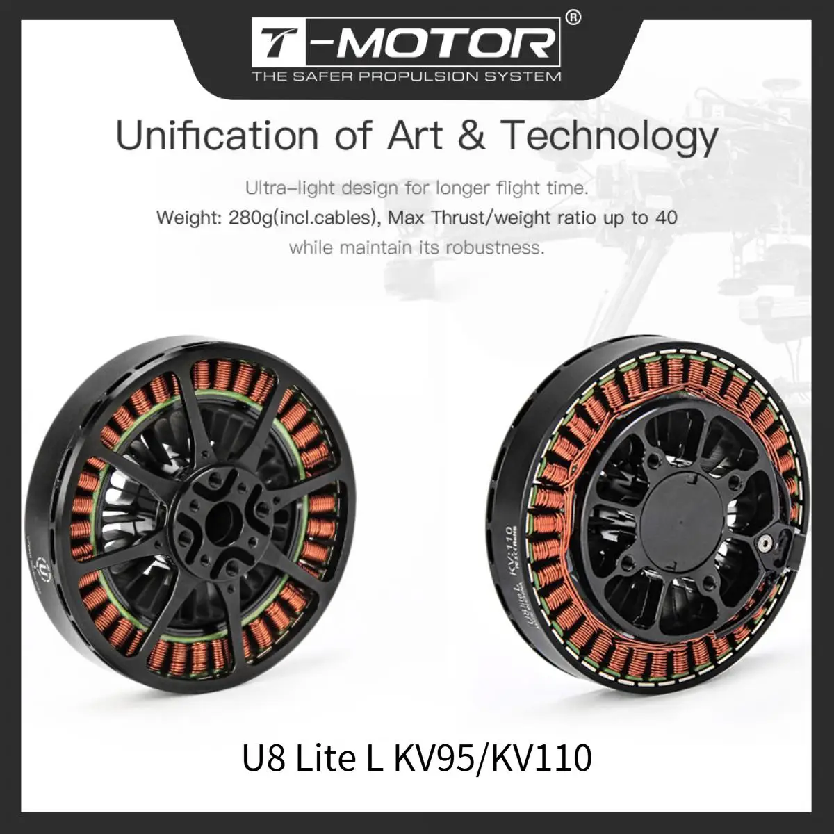 

T-MOTOR U8 Lite L KV95 KV110 Brushless Motor For Powerful RC Drone Multirotor VTOL UAV Quadrotor Cruising Mapping Drone DIY Part