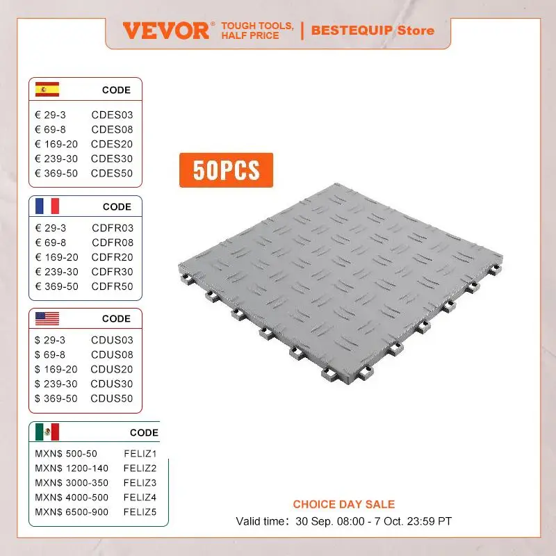 VEVOR Garage Tiles Interlocking 12x12x0.53 in 50 Pack Garage Floor Covering Tiles Non-Slip Double-Sided Texture Flooring Tiles