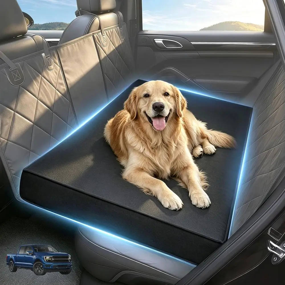 Orthopedic Backseat Dog Bed with Waterproof Cover for Large SUVs and Trucks, Black