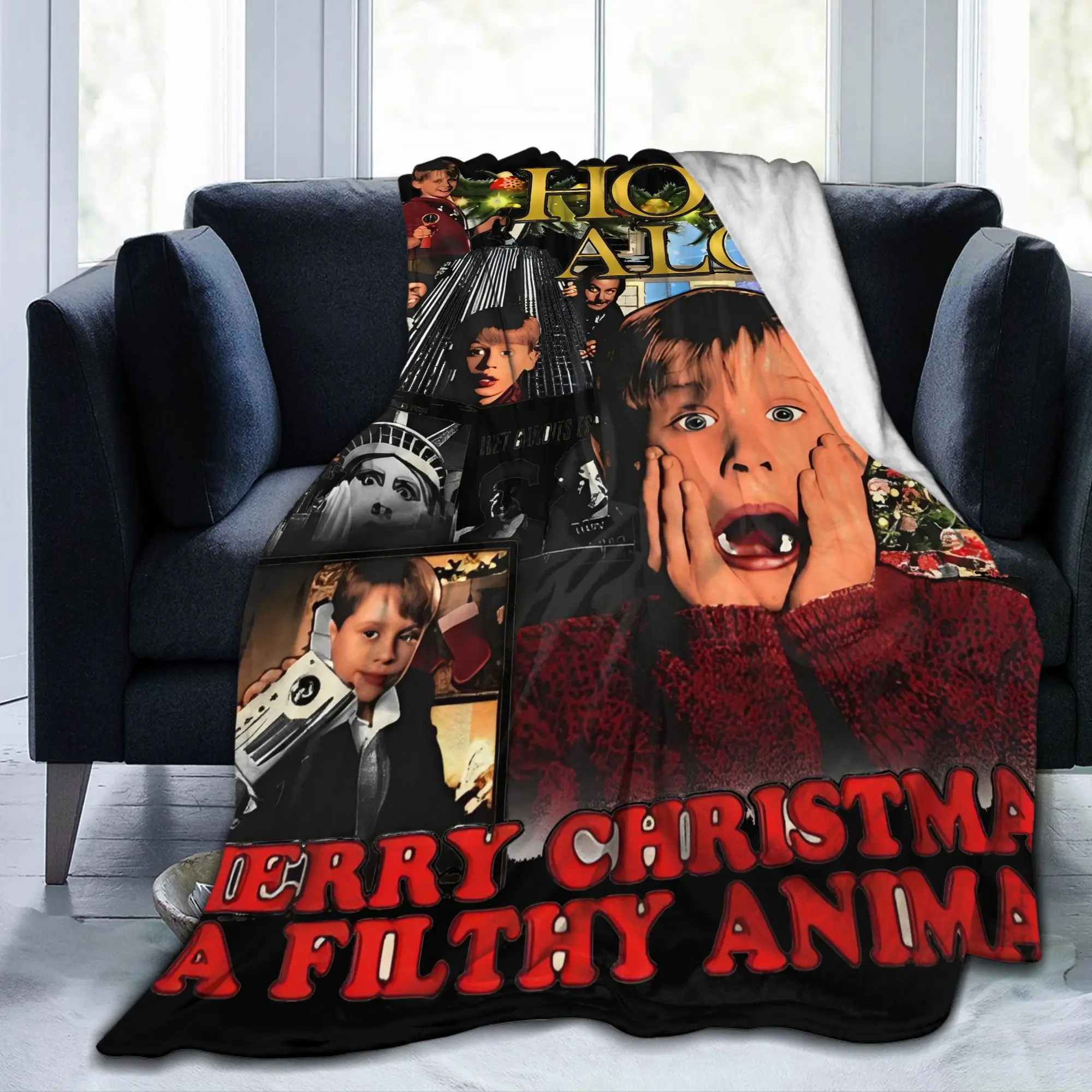 المنزل وحده عيد ميلاد سعيد البطانيات المرجان الصوف أفخم طباعة كيفن كوميديا المحمولة سوبر لينة رمي بطانية للأريكة #2