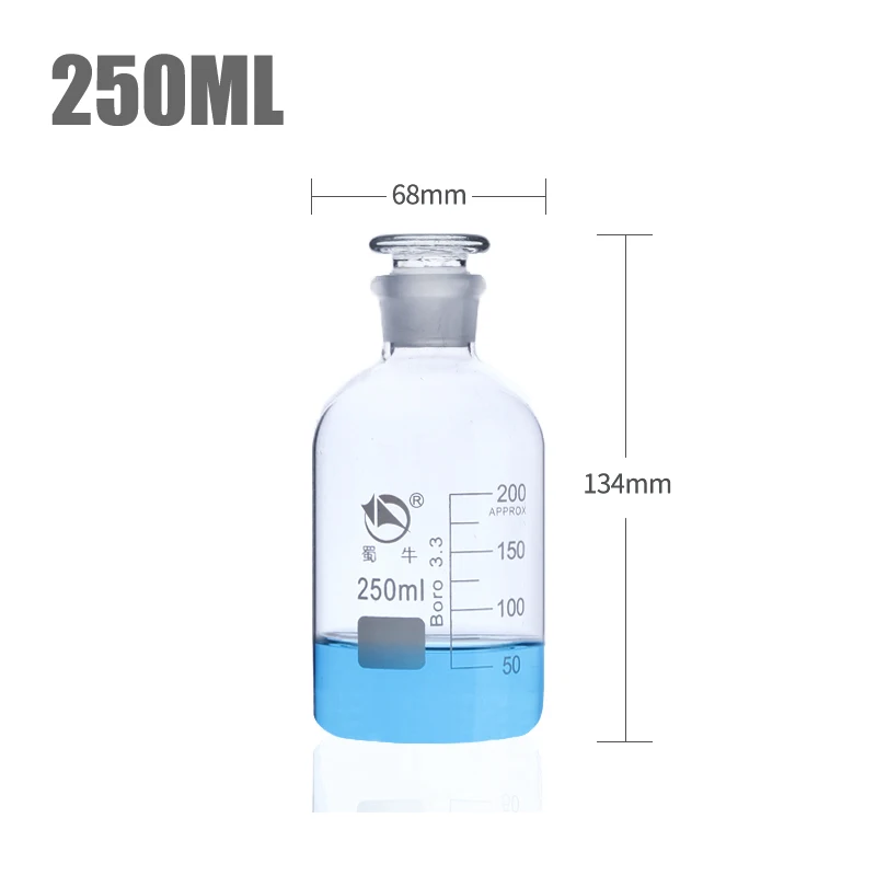 60ml 125ml 250ml 500ml 1000ml Lab Sample Glass Reagent Refillable Bottle Narrow Ground Neck Jars Amber Transparent with Stopper