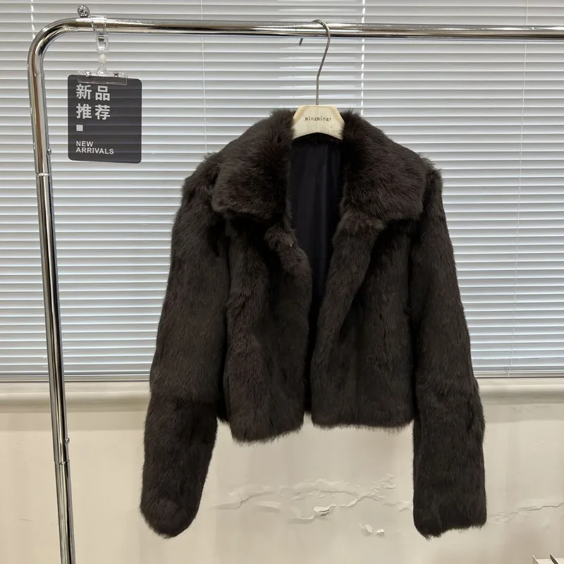 Women's Clothing Retro Rabbit Fur Full Fur One Piece Short Coats High-end Coat Autumn Winter New Real Fur Coat Long-sleeved Top