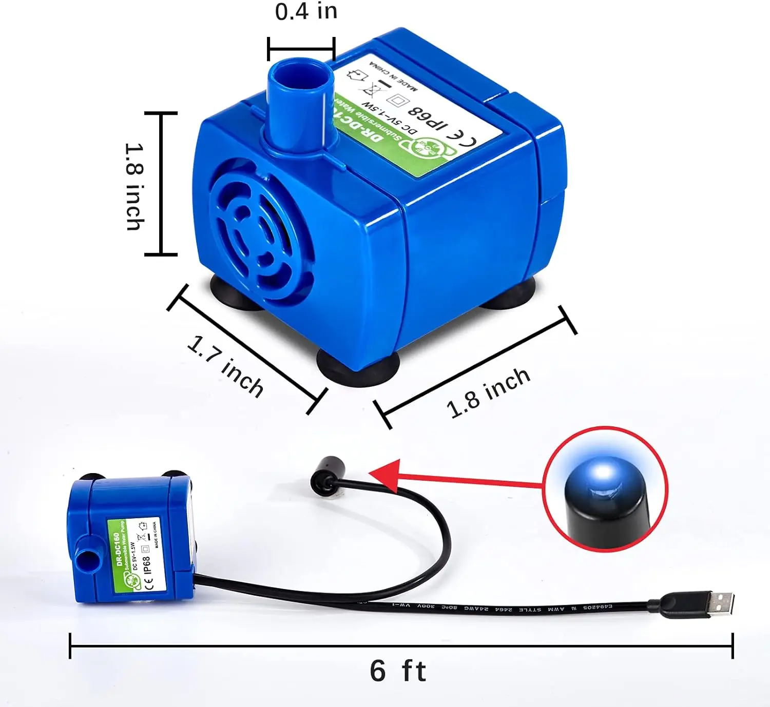 1S@Water Pump for Cat Water Fountain Replacement Motor with LED Blue Light for Pet Dog Water 1Dispenser USB Plug Pet Accessories view 5