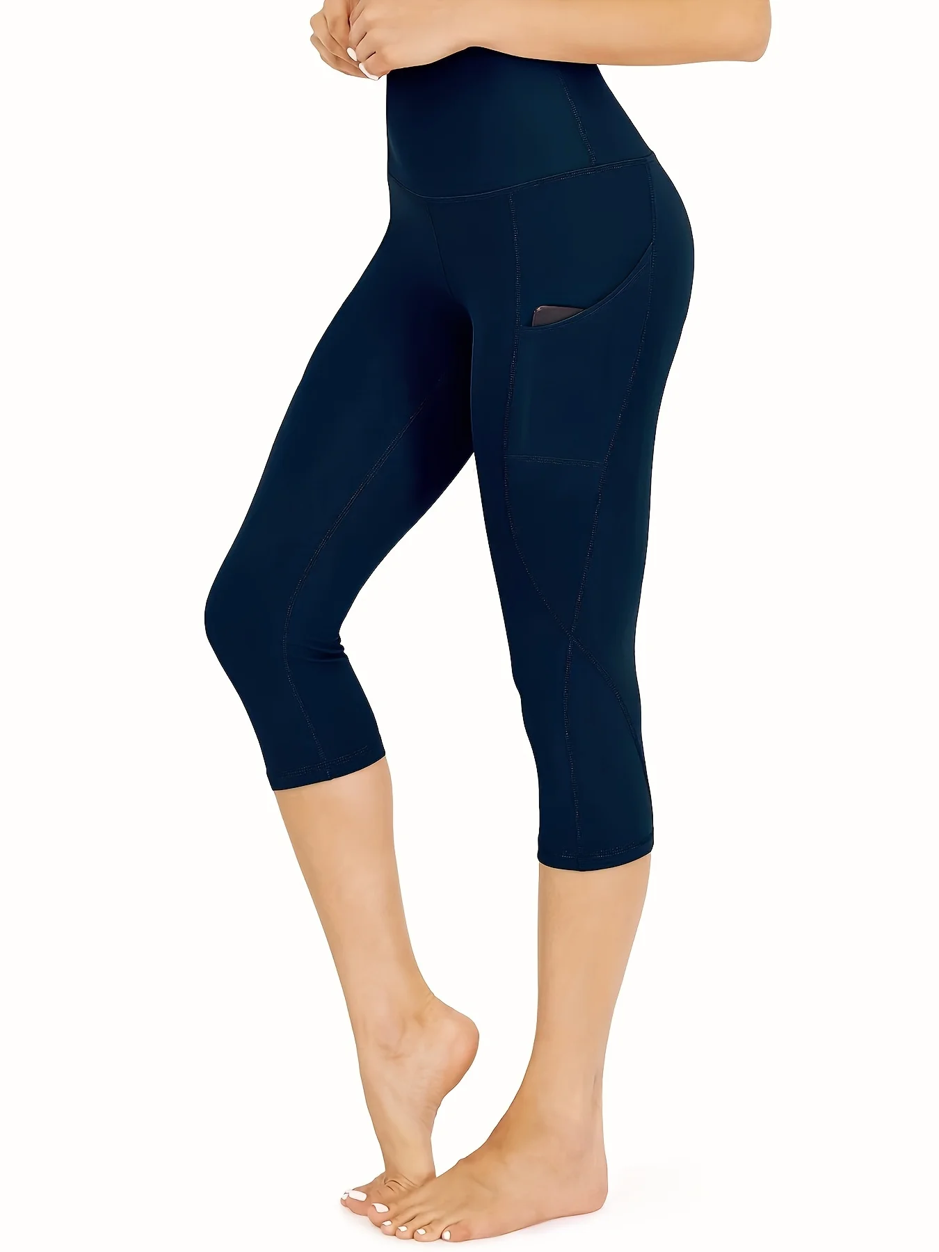 Womens High Waisted Yoga Capri Pants with Pockets - Stretchy Workout Leggings for Fitness Enthusiasts