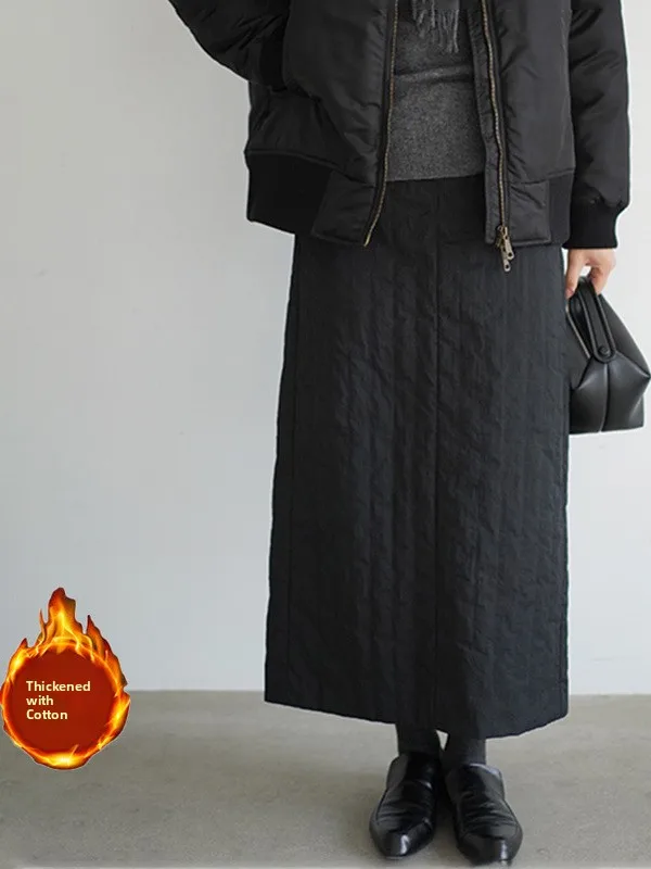 Inverno 2025 Gonna monopezzo trapuntata in cotone trapuntato a gamba dritta Gonna dimagrante a righe verticali a vita alta casual con spacco alto