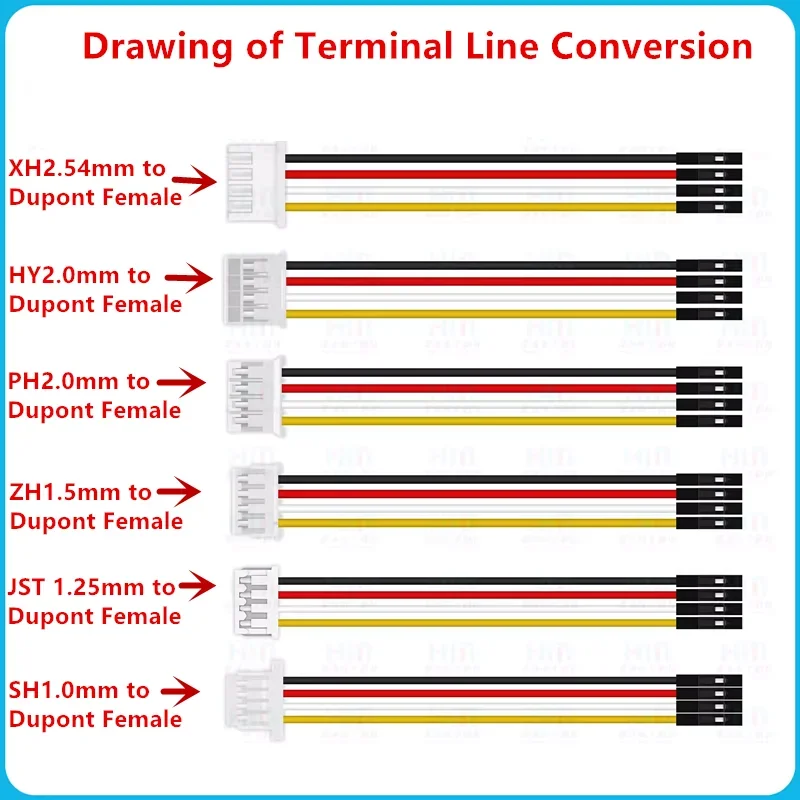 SH1.0mm/JST1.25/ZH1.5/PH2.0/HY2.0/XH2.54mm 2P/3P/4P/5P/6P/7P/8P/9P/10P/12Pin To 2.54mm Dupont Female Wire Connector Color Cable