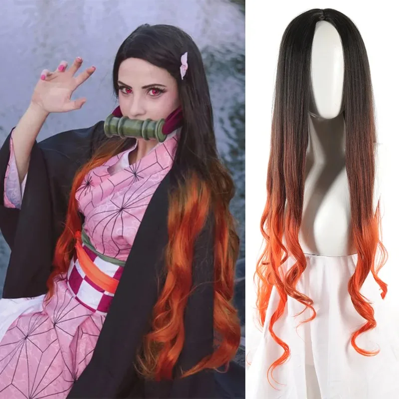 

Devil Killer Kitchen Door You Bean Actor Hair Black Gradient Orange Curly Hair Color blocked Wig Anime Party Accessories
