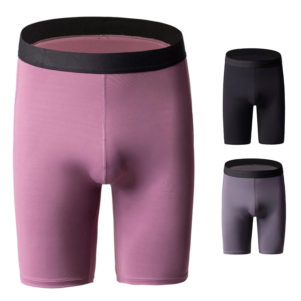 Men's Breathable Underpants with Pouch Design Long Leg Boxers Briefs Soft Nylon and Spandex Fabric Quick Drying and Comfortable