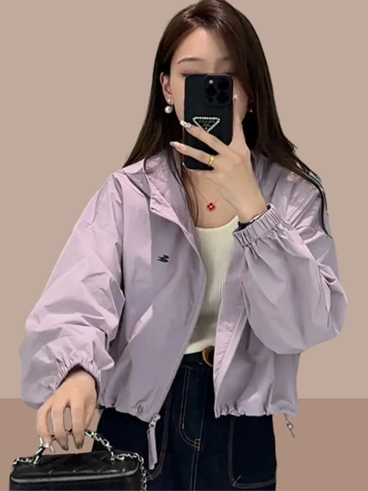 

Slimming ort Thin irt with Hat for Women Summer New Faionable Casual Outerwear Polyester Long Sve Zipper Closure Coat