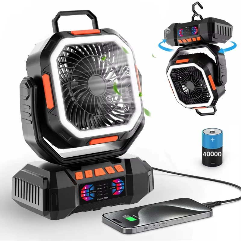 

Automatic Oscillating Smart Fan 40000 mAh Light Emitting Diode Mode Portable Outdoor Camping Hanging Fan