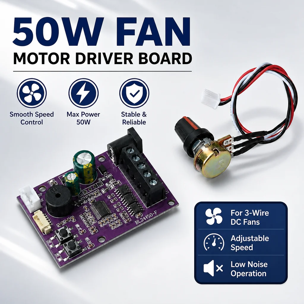 DC12-24V Brushless Fan Motor Driver Board FOC Silent Speed ​​Controller 50W Pedestal Ceiling Fans Motor Regulator Control Module