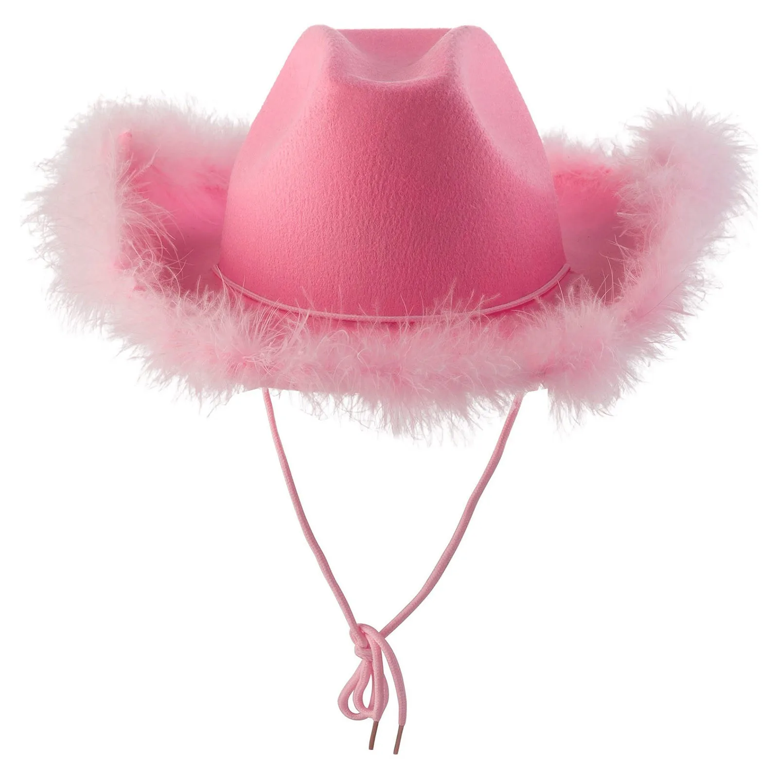 Vintage Cowboy Hat Fluffy Feather Brim Cowboy Hat Top Hat Pink Cowgirl Hat Festival Party Fashion Y2K Girls Accessories 2024