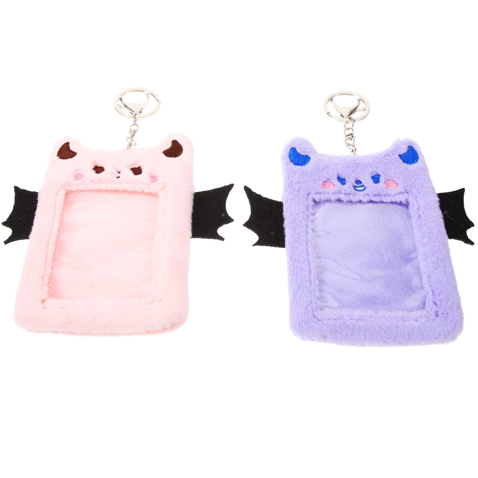 

2 Pcs Plush Card Holder Cute Wallet Id Sleeve Reusable Keychain Visible Clip Sleeves Student