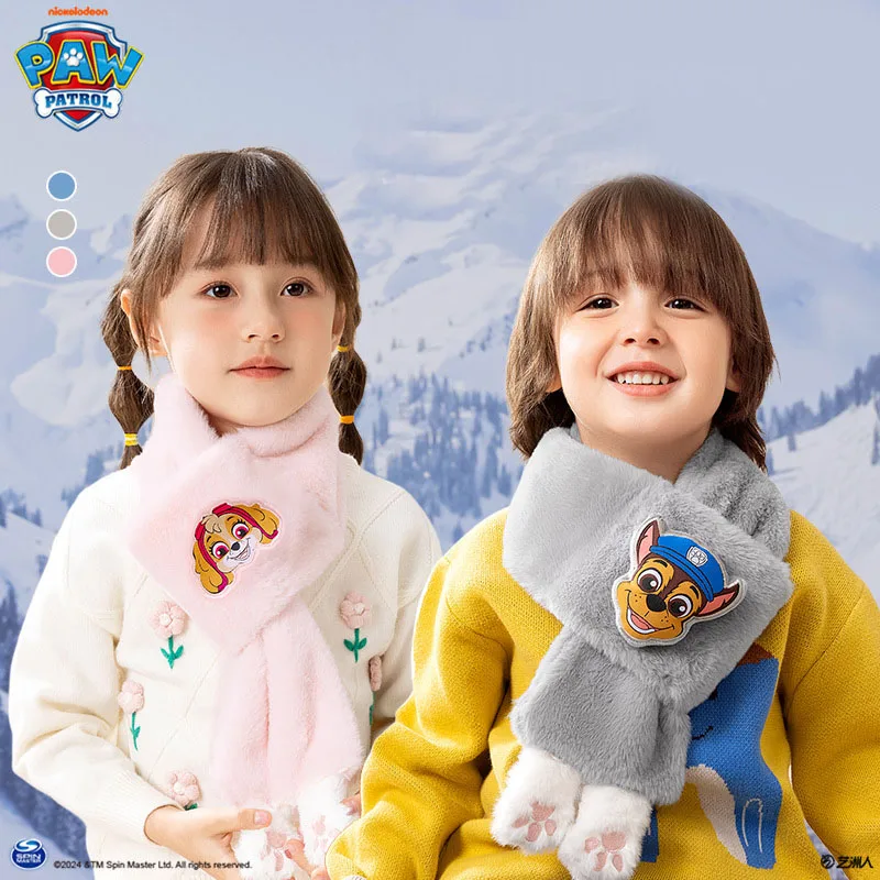 2024 Hot Sale New Paw Patrol Thicken Cross Collar Scarf Kids Girl and Boy Warm Winter Muffler Fur Plush Cute Shawl Scarfs Gift ﻿