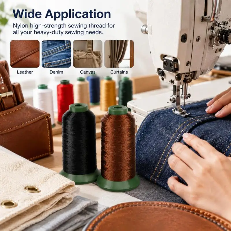 21D/3 hochfester Nylonfaden, verwendet für Jeans, Sofaleder-Dekoration, strapazierfähiger Nähmaschinenfaden auf großer Spule. – Detail 6