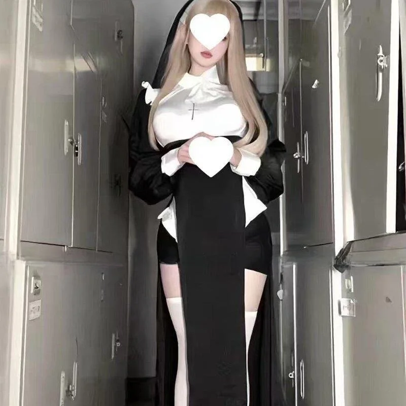 Bad Little Kitten Sweet And Spicy Nun Uniform Role-playing Set Cos Halloween plus Size Virginity Series Cross Sister Costume