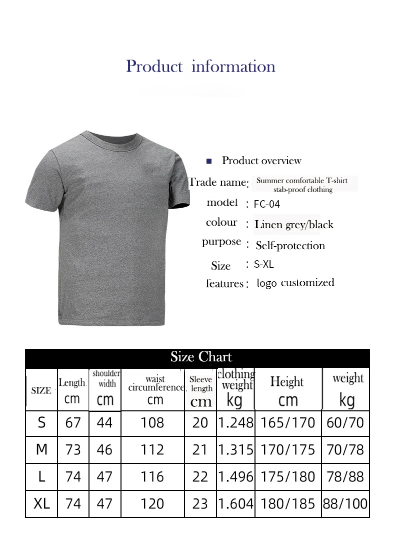 Flasend Regular Wear Flexible Anti-cutting And Anti-scratching Washable Clothing Stab-resistant Personal Protective T-shirt