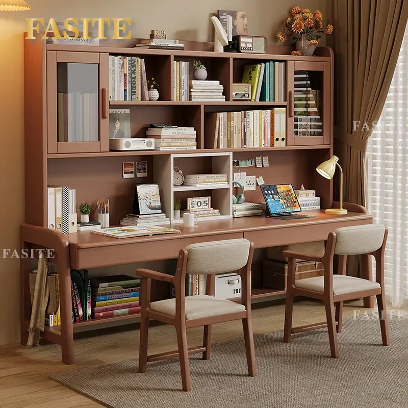 For Solid Wood Double Desk Book Integrated Computer Desk Simple Home Bedroom Lift Student Study Table