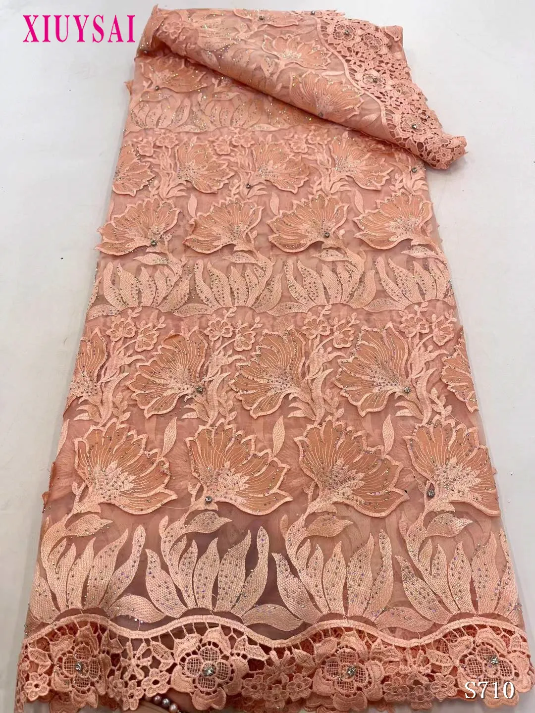 جديد حرق البرتقال الترتر الأفريقي جبر الحبل أقمشة الدانتيل 2025 جودة عالية النيجيري للذوبان في الماء أقمشة الدانتيل لفستان الحفلات #2