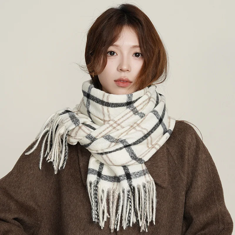 Fashion Plaid Scarf Women, Fall And Winter Korean Imitation Cashmere Plaid Scarf, Thickened Winter Scarf Female Models