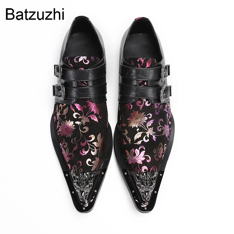 Batzuzhi Men's Genuine Leather Dress Shoes Black Purple Man Pointed Toe Formal Business, Party Footwear!