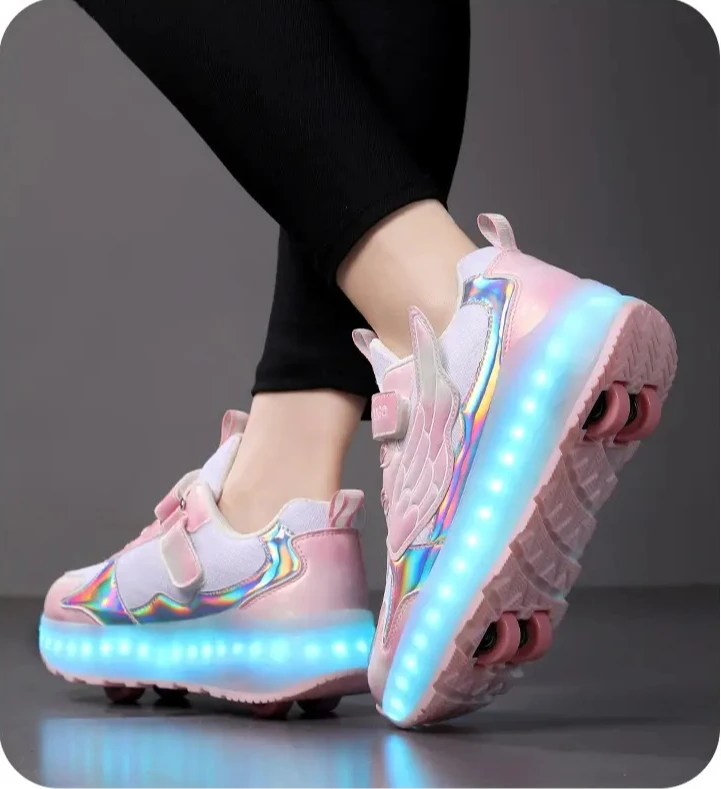 Four Wheels Children's Led Light Roller Skate Shoes For Kids Boys Girls Glowing Sports Luminous Sneakers Skateboard USB Charging