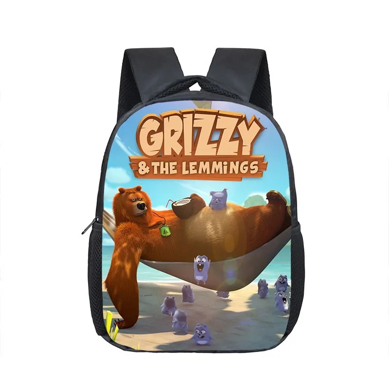 Mochila escolar de Oso Grizzly de Anime para niños, Mini bolsas portátiles de guardería, 12 pulgadas