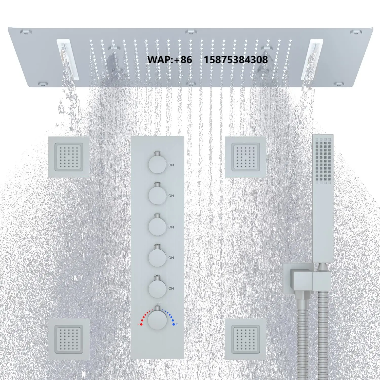 Brass Thermostatic Mixer Valve Brushed Nickel Rain Shower System Complete Set Ceiling Mounted Rainfall Panel for Bathroom