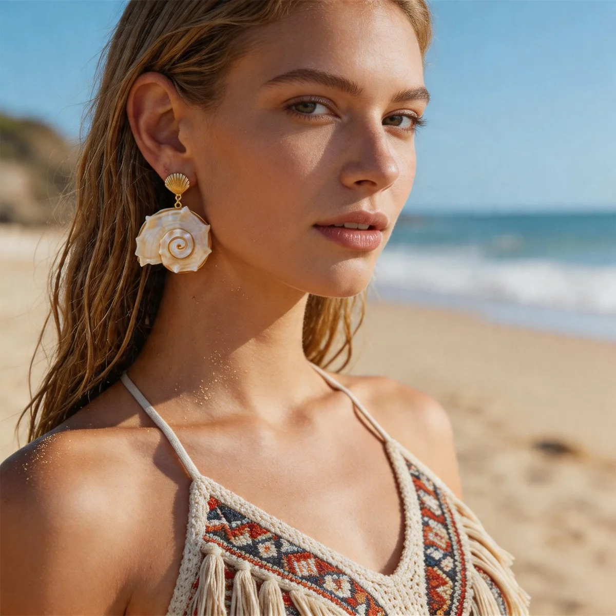 Sommerliche Boho Muschel-Spiral-Ohrhänger für Damen und Herren, Acryl-Spiral-Muschel-Ohrhänger, Ozean-Strand-Modeschmuck – Detail 12