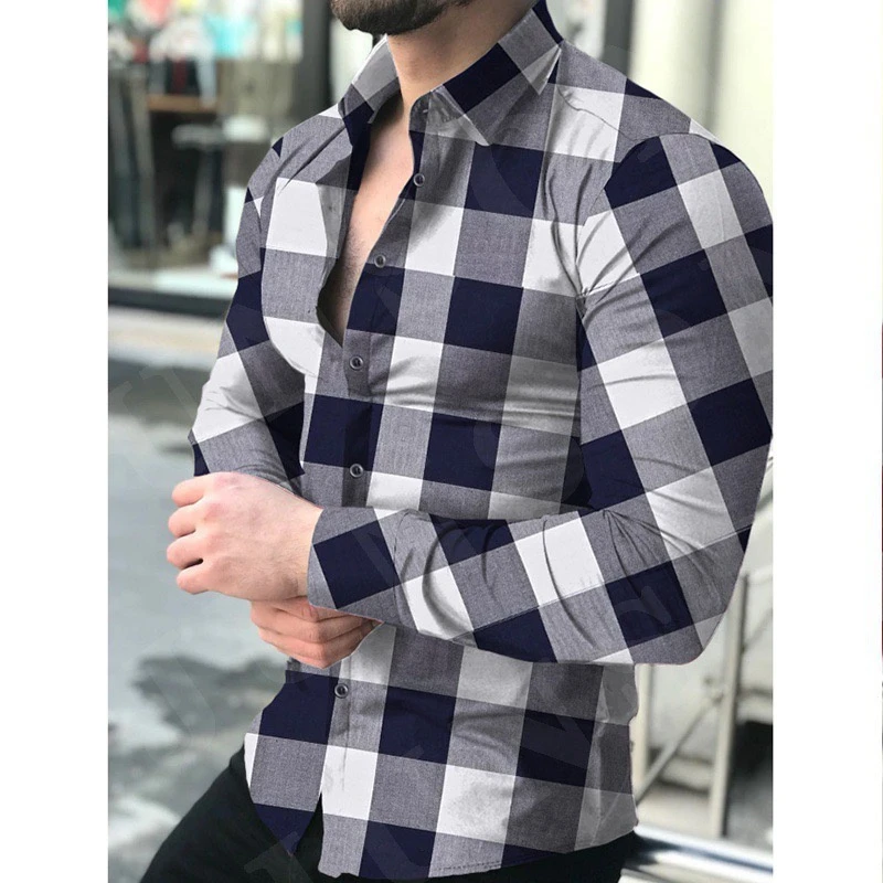 Men's Shirt Pattern Shirt 3D Lattice Printing Casual Street Daily Long Sleeved Fashion Street Clothing Fashion Casual Breathable