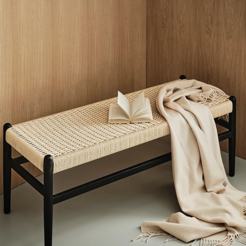 

Плетеный прикроватный стул из цельного дерева, черное обеденное кресло, первоклассная спальня для маленькой квартиры