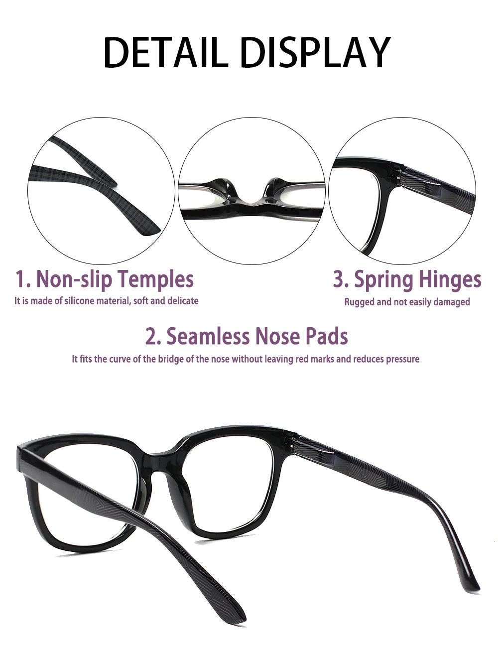 Turezing 5 Pack 2022 New Unisex Reading Glasses Magnifying Eyeglasses Rectangular Frame Spring Hinge