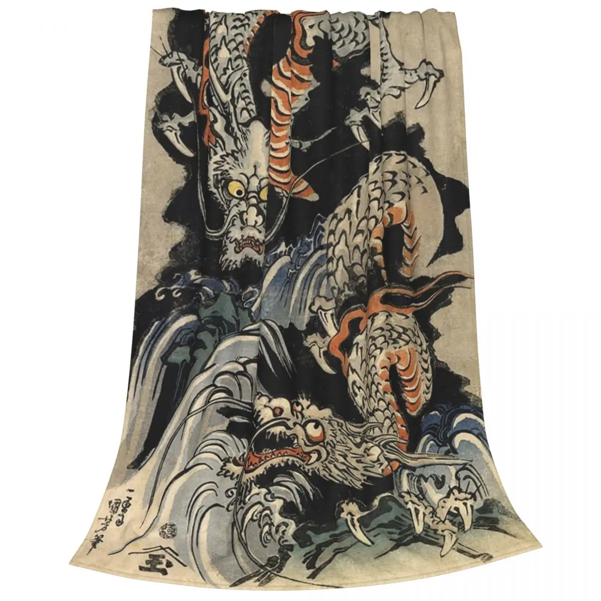 Utagawa Kuniyoshi Dragon Art Pattern Ultra Soft Warm Cozy Fluffy Throw Blanket for Living Room Bedroom Home Decor